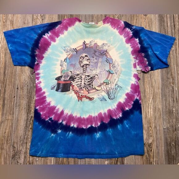 Grateful Dead T-Shirt Tie Dye 2XL Skeleton Poker Cards Queen Spades 1999 - Picture 2 of 11